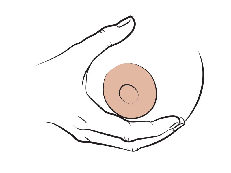 Illustration einer Brust, an die eine Hand im C-Griff angelegt ist.